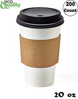 200 Pack - 20 oz Disposable White Paper Coffee Cups with Black Dome Lids and Protective Corrugated Cup Sleeves - Perfect Disposable Travel Mug for Home, Office, Coffee Shop, Travel, Tea