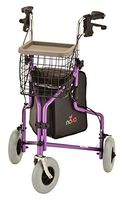 NOVA Traveler 3 Wheel Rollator Walker, All Terrain 8” Wheels, Includes Bag, Basket and Tray, Purple
