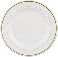 Masterpiece Plastic 10.25-inch Plates, Ivory w/Gold Rim 12 Per Pack
