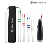 8 Stainless Steel Straws Straight Set - 8.5 inch to 12.2 inch Straws with Silicone Drinking Tips & Silencers