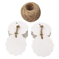 100 PCS White Flower Kraft Paper Gift Tags,Round Wedding Favor Kraft Hang Tags with 100 Feet Jute Twine