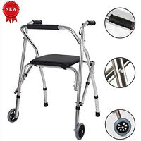 WYQWANLJX Folding Lightweight Aluminium Height Adjustable Walking Frame Four-Legged Walker Disabled Person Walking Stick Elderly Walking Frame Wheel with Seat Foldable(G15)