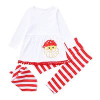 kaiCran 3Pcs Cute Toddler Baby Girls Christmas Outfits Santa Print Tassel Dress+Striped Pants+Scarf Clothes Set (White, 100(18-24 Months))