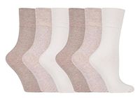 IOMI - 6 Pack Women Thin Non Binding Extra Wide Loose Top Cotton Diabetic Socks (5-9 US, Cream LA4)