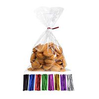 Laojbaba 200 pcs Cellophane Treat Bags Clear Candy Bags (6" x 10") with Twist Ties 5 Mix Colors, Candy Bread Chocolate Jelly Bags, Bakery Bags