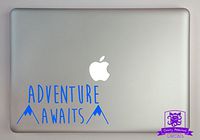 Overly Attached Decals Adventure Awaits Mountains Vinyl Decal Sized to Fit A 15" Laptop - Sky Blue