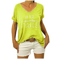 Coupondeal LATETE ETILES Women O-neck Print Plus Size Loose Short Sleeves T-shirt Blouse(Yellow,S)