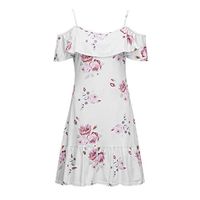 Women Summer Dresses Fashion Off-Shoulder Strap Flora Print Midi Sundress Casual Ruffle Mini A Line Dress (White, S)