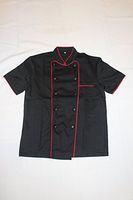 Black Unisex Chef Jacket with Red Lining (Short Sleeves) Size 40, Large