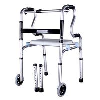 Lightweight Aluminum Folding Walker with Easy Button Release, 5 Inch Wheels, Adjustable Height, 396 Lb Weight Capacity No Assembly Needed Fauay