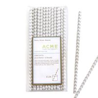 Acme Paper Stripe Straws, Set of 24 Grey Chevron