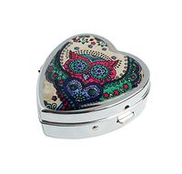COWGOGO Sugar Skull Owl Custom Design Fashion Silver Heart Shaped Glass Pill Case Decorative Metal Pill Box