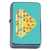Pizza Diamond Flip Top Oil Lighter Em1 Smoking Cigarette Silver Case Included