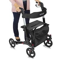 Vive Rollator Walker - Folding 4 Wheel Medical Rolling Walker with Seat & Bag - Mobility Aid for Adult, Senior, Elderly & Handicap - Aluminum Transport Chair (Black)