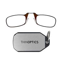 ThinOptics Keychain Case + Rectangular Reading Glasses, Brown, 2.50