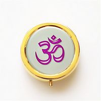 RhyNSky Hindu God Om Symbol Yoga Mini Portable Pocket Pill Box Case Holder for Purse, 3 Compartments, Gold, FG503