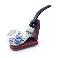 Wooden Tobacco Smoking Pipe, 9 mm Pipe Filters Smoking ToolsBlue and white porcelain pipe,A