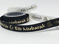 Eid Mubarak Happy Eid Satin Ribbon for Eid Gifts Black and Gold/White and Gold (4)