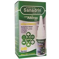 Sanadrin Extra Strength - 24hr Allergy Medicine, Sneezing, Itchy, Watery Eyes, Sinus Pressure, Runny Nose, Respiratory, Cortisone, 240 Spray, Full Prescription Strength, Virus Shield, Made in USA