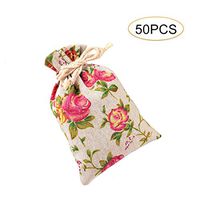 50pcs Rose Drawstring Burlap Bags, Cooyeah Reusable Double Drawstring Linen Storage Bag Gift Favor Bag for Wedding Birthday Party Jewelry Pouch, 3.9"x5.5"