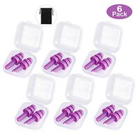 6 Pairs Reusable Silicone Ear Plugs, Waterproof Noise Reduction Earplugs for Sleeping, Swimming, Snoring, Concerts, 32dB Highest NRR, Purple with Bonus Travel Pouch.