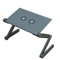 Aluminium Alloy Folding Laptop Desk/Stand/Table - Adjustable Height & Positions - Vented With CPU Fans - Mounted Mouse Pad - Black. By Mega Stationers