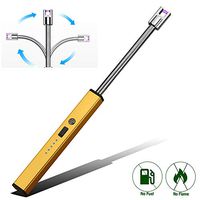 Elite Brands USA Electric Arc Long Flexible Neck USB Rechargeable Windproof Flameless Lighter, Ideal for Fireplace Candle Kitchen Grills Stove Barbeque Lanterns, Long Plasma Beam Lighter (Gold)