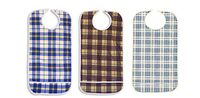 3 Pack Vinyl Backing Adult Bibs with Crumb Catcher and Velcro Closure - Plaid Prints