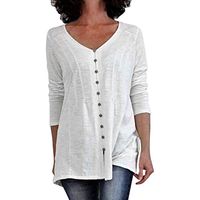 Anxinke Women Fashion Loose Solid Print Print Loose Button Long Sleeve Top(White,S)