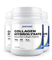 Nutricost Pure Collagen Hydrolysate (Bovine) Powder (3 Pack) - Grass Fed Bovine Collagen, 1LB Each