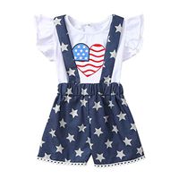 Independence Day Baby Dresses YESOT 4th of July T-Shirt Stars & Stripes Suspender Shorts Set 2PCS (4-5 Years) White
