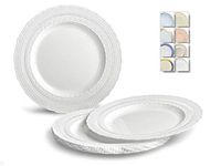 " OCCASIONS" 40 Plates Pack, Extra Heavyweight Vintage Wedding Party Disposable Plastic Plates (8.25'' Appetizer/Dessert plate, Chateau in White)