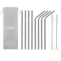 YESTORY Stainless Steel Metal Straws, Set of 8 Reusable Drinking Straw for YETI 20oz Stainless Tumblers Rumblers Cold Beverage (4 Straight + 4 Bent + 2 Brushes)(Silver, 8.5 inch)