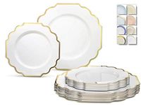 " OCCASIONS" 240 Plates Pack,(120 Guests) Heavyweight Wedding Party Disposable Plastic Plates Set -120 x 10.5'' Dinner + 120 x 8'' Salad/Dessert Plate (Imperial White and Gold)