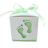Outflower 50pcs Baby Footprints Candy Gift Boxes with Ribbon for Wedding