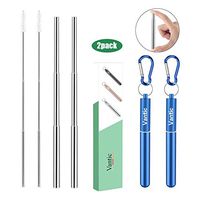 Vantic Reusable Collapsible Straws, 2Pack Telescopic Stainless Steel Portable Drinking Straw with Travel Case & Cleaning Brush for 12oz/20oz/30oz Cups-Blue