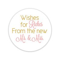 60ct - 1.5" - Wishes for Riches for The New Mr and Mrs, Lottery Ticket Wedding Favor Stickers (#214-GB)