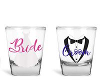 Wedding Shot Glasses - Bride and Groom Shot Glass - Groom Drinking Team Bachelor Party Wedding 2 oz (Bride and Groom)