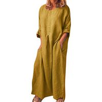 HebeTop Women's Short Sleeve Casual Loose Long Maxi Dress with Pockets Yellow