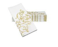 Simulinen Dinner Napkins - Gold & White - Decorative Cloth Like & Disposable Large Napkins - Soft, Absorbent & Durable (19"x17" - Box of 60)