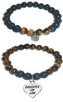 Hidden Hollow Beads Charm Tigers Eye and Black Lava Natural Stone Women's Yoga Beaded Stretch Bracelet Set. Comes in A Gift Box! (Daughter in Law)