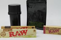 Bundle 5 Items MedTainer Storage Container Black w/Built-in Grinder+ Raw King Size Paper + Raw Wide Tip+ Smell Proof Bag