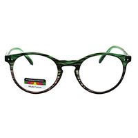 Round Keyhole Thin Plastic Horn Rim Tri-focal Progressive Reader Eyeglasses Green Pink Stripe 2.5
