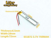 3.7V 750mAh 651872 Lithium Polymer Ion Rechargeable Battery Lithium Polymer Li-Po Battery for MP4 GPS MP3 Bluetooth Stereo DIY Gift