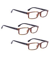 READING GLASSES 3 pack Stylish Rectangular Frame Readers (Amber Frame Black Arms, 1.00)