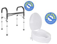 Vaunn Medical Bathroom Safety Bundle - Deluxe Toilet Rail and Toilet Seat Riser
