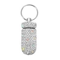Portable Pill Case Pill Container Waterproof Pill Holder with Keychain Bling Pill Box Medicine Dispenser Bottle Storage for Outdoor Camping Travel (White)