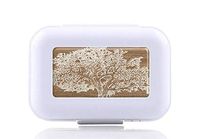 JWDCC Pill Box Case - Decorative Boxes - White Cherry Veneer Wood Tree Pattern- Pocket Medicine Tablet Holder Organizer Case Pill Box for Purse - Compact 8 Compartment