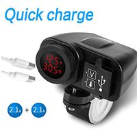 TOMOYOU 2.1A W Universal Motorcycle Bike Dual Output USB Quick Charger Socket Waterproof Power Outlet Adapter Motorcycle Charger Sockets Outlets Digital Yellow LED Voltmeter with Plug