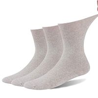 Forcool Crew Diabetic Socks, Circulatory Non Binding Loose Top Seamless Toe Full Cushion Diabetes Cotton Mid Calf Dress Edema Socks for Men and Women, 3 Pairs Beige Medium